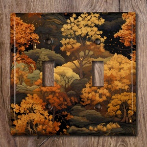 Metal Light Switch Cover | Outlet Plate, Seasonal Fall Night Forest Trees Decor, TRE045
