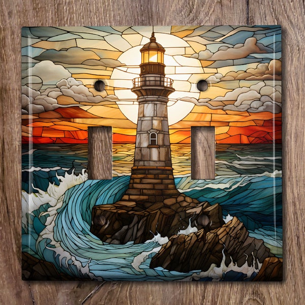 Metal Light Switch Cover, Light Switch Plate, Outlet Cover, Wall Plate, Home Decor Idea, Beautiful Sunset Ocean Lighthouse, SEA104