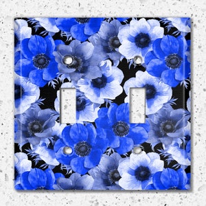 Metal Light Switch Cover, Light Switch Plate, Outlet Cover, Wall Plate Home Decor, Elegant Blue White Flower
