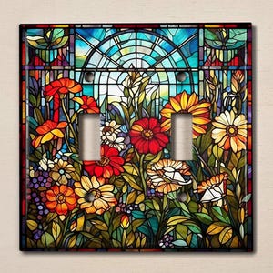 Metal Light Switch Cover | Light Switch Plate, Outlet Cover, Wall Plate, Home Decor, Beautiful Floral Art, Image of Stained Glass, GLA035