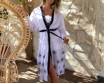 Cotton Beach Dress Gift, Boho Swimsuit Cover Up, Resort Wear Dress for Women, Kaftan Beach Outfit, Tunic Beach Cover Up, Cozy Lounging Robe
