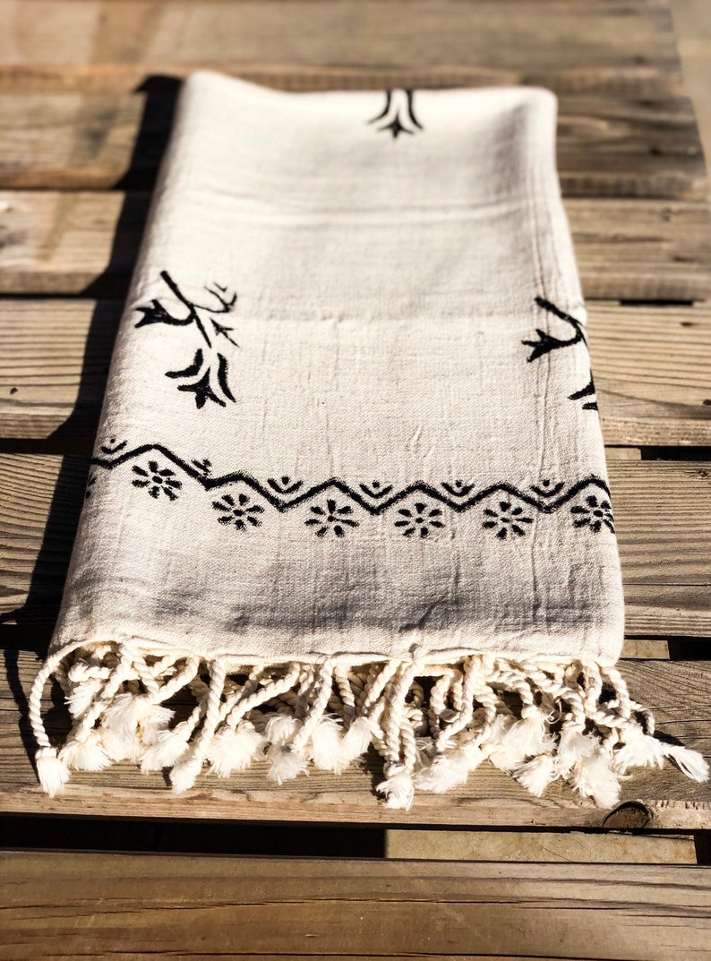 Turkish Linen Towel Hand Printed Bath Sheet Compact Picnic Etsy