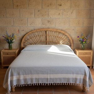 Modern Farmhouse Throw Blanket, Striped Turkish Cotton Fringed Coverlet, Smooth Bed End Cover, Aesthetic Quality Home Decor Accent image 2
