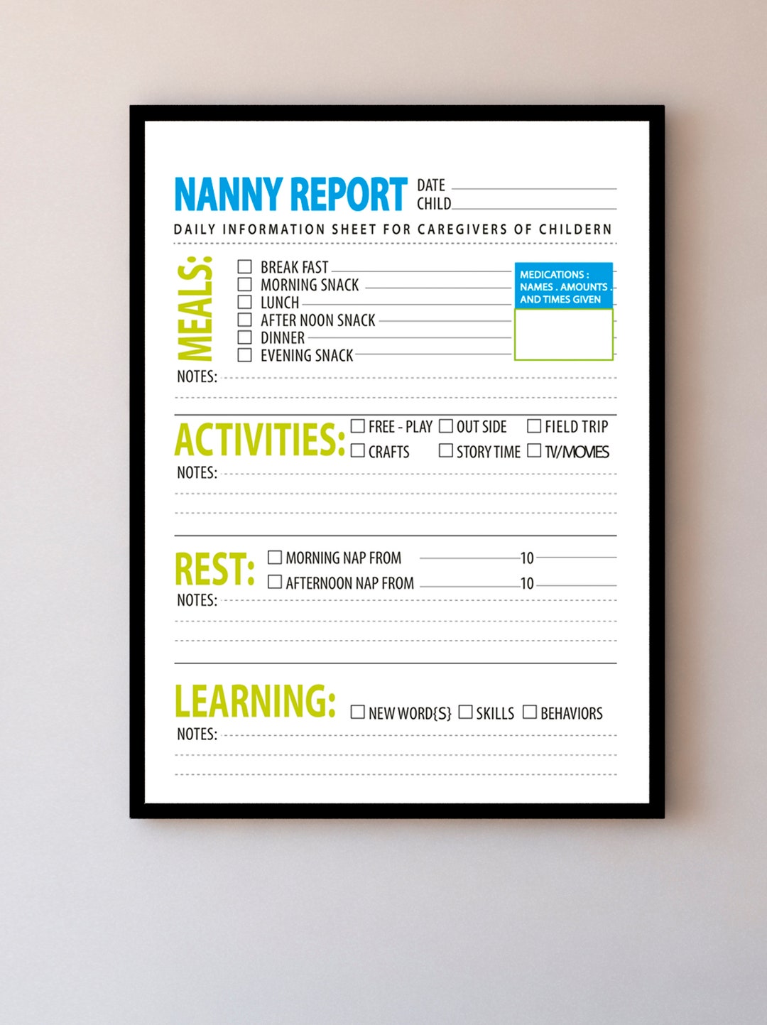 NANNY REPORT 2020 Nanny Planner Printable Nanny Log Nanny - Etsy