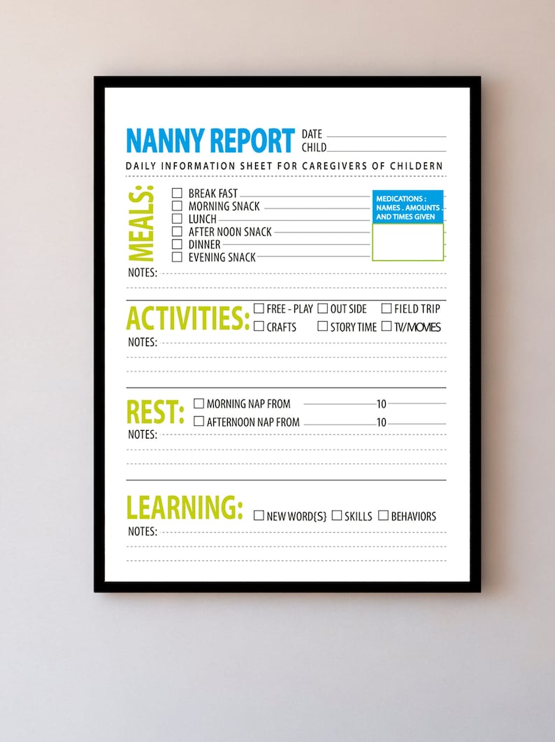 NANNY REPORT 2020 Nanny Planner Printable Nanny Log Nanny - Etsy
