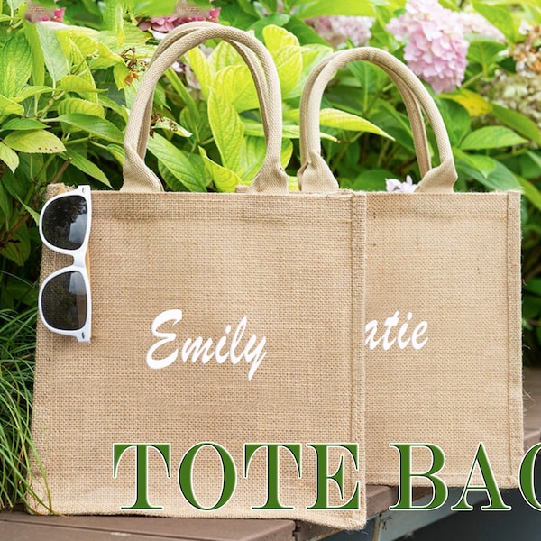 PERSONALIZED Jute Bag, Bridesmaid Proposal, Bachelorette Party Favors Tote Bag, Bridal Party Jute Bags, Girls Trip Gift, Mothers Day Gift