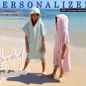 PERSONALIZED Hooded Poncho, Embroidered/Printing Hoodie, Beach Coverup, Wetsuit Changing, Kids Custom Poncho with Hood, Mothers Day Gifts