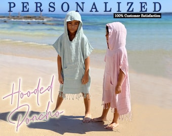 PERSONALIZED Hooded Poncho, Embroidered/Printing Hoodie, Beach Coverup, Wetsuit Changing, Kids Custom Poncho with Hood, Mothers Day Gifts