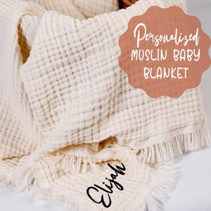 Manta de bebé personalizada con nombre, regalo personalizado para recién nacidos (niño o niña), manta envolvente, colcha de muselina para baby shower, regalo para un hito.