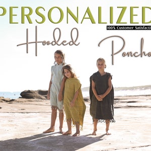 PERSONALIZED Hooded Beach Poncho, Unisex Monogrammed Wetsuit Changing Poncho, Kids Custom Poncho, Beach Coverup, Embroidered/Printing Hoodie