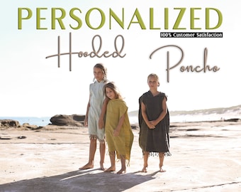 Poncho de playa con capucha personalizado, poncho unisex para cambiarse el traje de neopreno con monograma, poncho personalizado para niños, pareo de playa, sudadera con capucha bordada/impresa.