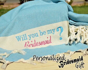Toalla turca personalizada, manta de playa estampada/bordada a medida, regalo con monograma para propuesta de dama de honor/despedida de soltera, regalo para el Día de la Madre