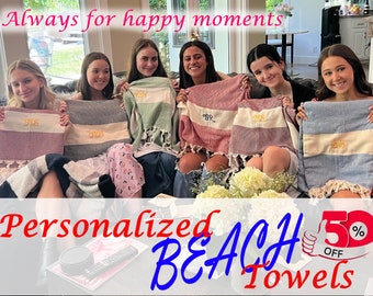 PERSONALIZED Beach Towel, Girls Weekend Trip Gift, Monogram Beach Blanket, Printed Wedding Gift for Bachelorette Party, Girls Trip Gifts
