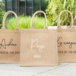 PERSONALIZED Jute Bag, Bridesmaid Proposal, Bachelorette Party Favors Tote Bag, Bridal Party Jute Bags, Girls Trip Gift, Mothers Day Gift