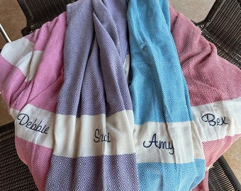 PERSONALIZED Beach/Hand Size Towels, Monogrammed/Printing Turkish Beach Towel, Bridesmaid/Bachelorette/Wedding Favors, Girls Trip Gifts