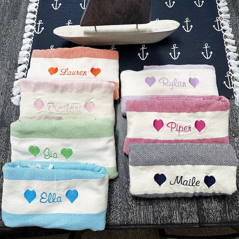 Personalized Turkish Beach Towel, Embroidered Wholesale Peshtemal, Bridesmaid Gift,Custom Name Beach Blanket, Bachelorette Party Favors Bulk