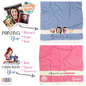 Personalized Turkish Beach Towel, Embroidered Wholesale Peshtemal, Bridesmaid Gift,Custom Name Beach Blanket, Bachelorette Party Favors Bulk