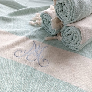 Custom Logo Turkish Beach Towel for Corporate Events, Personalized Embroidered Towels, Ideal for Company Retreats and Beach Outings