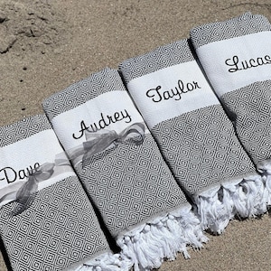 Personalized Turkish Beach Towel, Embroidered Wholesale Peshtemal, Bridesmaid Gift,Custom Name Beach Blanket, Bachelorette Party Favors Bulk