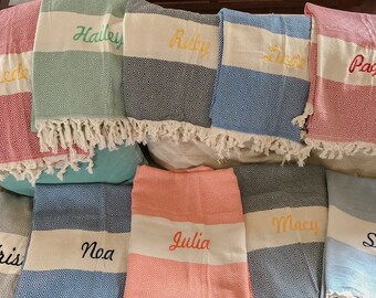 CUSTOM Printed Beach Towels, Personalized Monogrammed Beach Blanket for Bridesmaid Proposal/Wedding/Bachelorette Party, Mothers Day Gifts