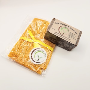 African exfoliating bath net sponge (70inches long stretched) and Raw African soap bar 7.5oz