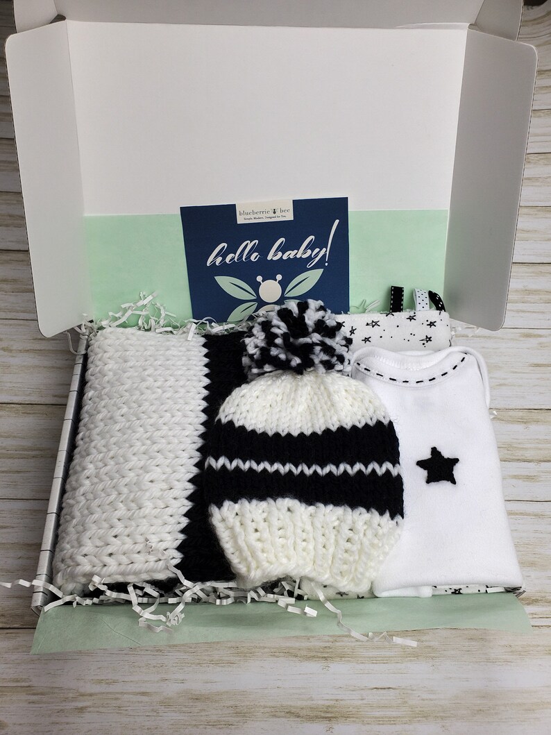 Baby shower gift box Black and white baby gift set Gender neutral baby gift Corporate baby gift
