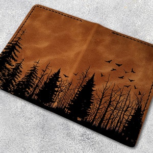 Bäume, Waldleder Passhalter personalisiert, benutzerdefinierte Leder Passhülle, Passport Brieftasche, Reisebrieftasche, Leder Passhülle