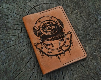 Porta-passaporte de couro para mergulhador personalizado, capa de passaporte de couro personalizada, carteira de passaporte, carteira de viagem, estojo de passaporte de couro