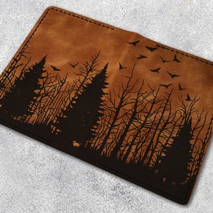Bäume, Waldleder Passhalter personalisiert, benutzerdefinierte Leder Passhülle, Passport Brieftasche, Reisebrieftasche, Leder Passhülle