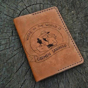 Porte-passeport personnalisé Carmen Sandiego, Étui pour passeport en cuir personnalisé, Portefeuille pour passeport, Portefeuille de voyage, Étui pour passeport en cuir