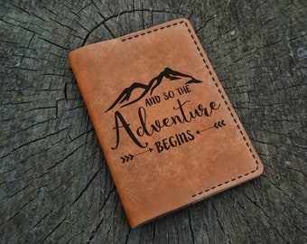 Leather Passport Cover Personalized, And So the Adventure Begins, Custom Passport Holder, Passport Wallet, Travel Wallet, Passport Case