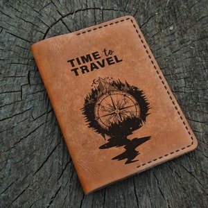 Funda de cuero para pasaporte personalizada, Time to Travel, Funda de cuero personalizada para pasaporte, Billetera de cuero para pasaporte, Billetera de viaje, Estuche para pasaporte