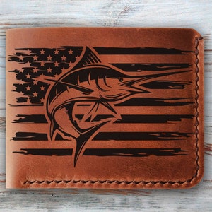 MARLIN Angeln Flagge personalisierte Leder Geldbörse, Herren Geldbörse personalisiert, Herren Leder Geldbörse, benutzerdefinierte personalisierte Geschenk für Männer, US Flagge