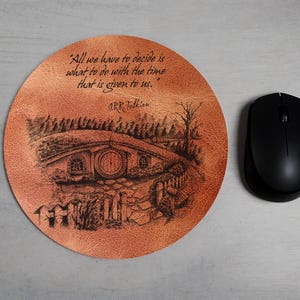 Leather Mouse Pad Personalized, Custom Leather Mouse Pad, Leather Circular Mouse Pad, Leather Round Mouse Pad, Round Mousepad