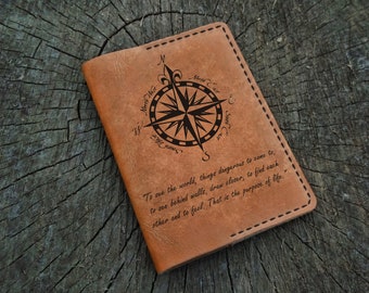 Walter Mitty Leather Passport Cover with Compass, Custom Leather Passport Holder, Passport Wallet, Travel Wallet, Leather Passport Case