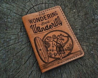 Stop Wondering Start Wandering, Passport Holder Personalized, Custom Leather Passport Cover, Passport Wallet, Travel Wallet, Passport Case