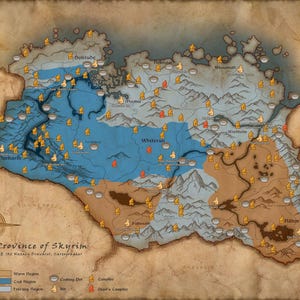 Mapa de Skyrim, inspirado en The Elder Scrolls V: Skyrim, 4000 x 2913 píxeles (55,5" x 40,4")