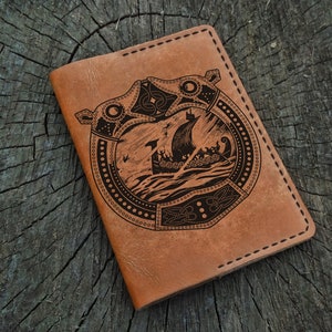 Leder Passhülle personalisiert, Drakkar, Wikinger, Benutzerdefinierte Leder Passhülle, Passport Brieftasche, Reise-Brieftasche, Passport Etui