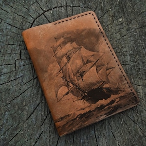 Ein Segelschiff Leder Passhalter Personalisiert, Benutzerdefinierte Leder Passhülle, Passport Brieftasche, Reisebrieftasche, Leder Passport Hülle