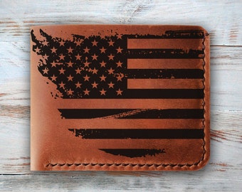 AMERICAN FLAG Personalized Leather Wallet, mens wallet personalized, mens leather wallet, custom personalized gift for men, US Flag