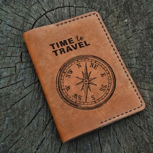 Funda de cuero para pasaporte personalizada, Time to Travel, Funda de cuero personalizada para pasaporte, Billetera de cuero para pasaporte, Billetera de viaje, Estuche para pasaporte