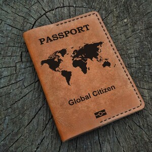 Funda de cuero para pasaporte personalizada, Global Citizen, funda de cuero personalizada para pasaporte, billetera para pasaporte, billetera de viaje, estuche para pasaporte