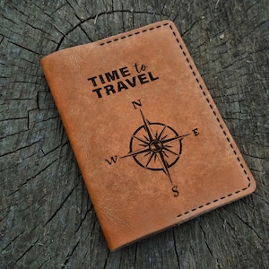 Capa de passaporte de couro personalizada, hora de viajar, porta-passaporte de couro personalizado, carteira de passaporte de couro, carteira de viagem, estojo de passaporte