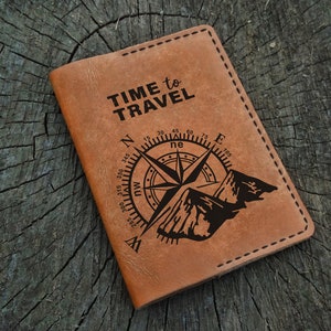 Funda de cuero para pasaporte personalizada, Time to Travel, Funda de cuero personalizada para pasaporte, Billetera de cuero para pasaporte, Billetera de viaje, Estuche para pasaporte