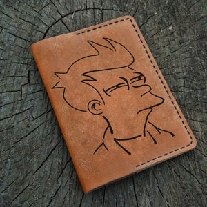 Futurama, Fry, Funda de pasaporte personalizada, Funda de cuero personalizada para pasaporte, Billetera para pasaporte, Billetera de viaje, Estuche de cuero para pasaporte