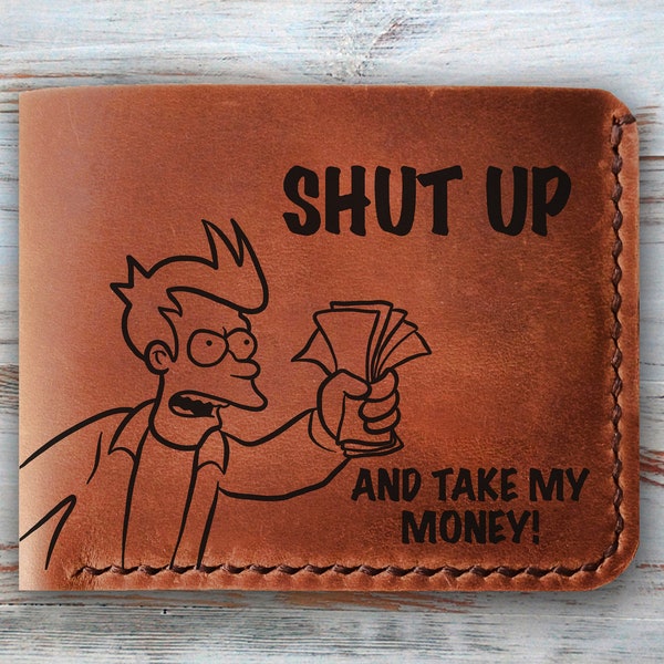 Shut up and take my money, Personalized Leather Wallet, mens wallet personalized, mens leather wallet, custom personalized gift for men