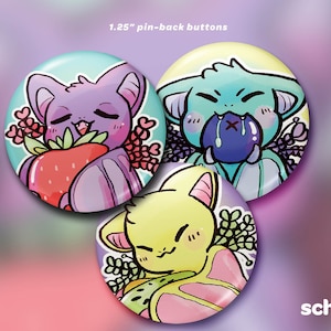 Fruit Bats Buttons - Notebook Kawaii Strawberry kiwi blueberry bloobs pink blue yellow Aesthetic Cute Animal Laptop Friend Journal Planner