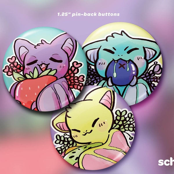 Fruit Bats Buttons - Notebook Kawaii Strawberry kiwi blueberry bloobs pink blue yellow Aesthetic Cute Animal Laptop Friend Journal Planner