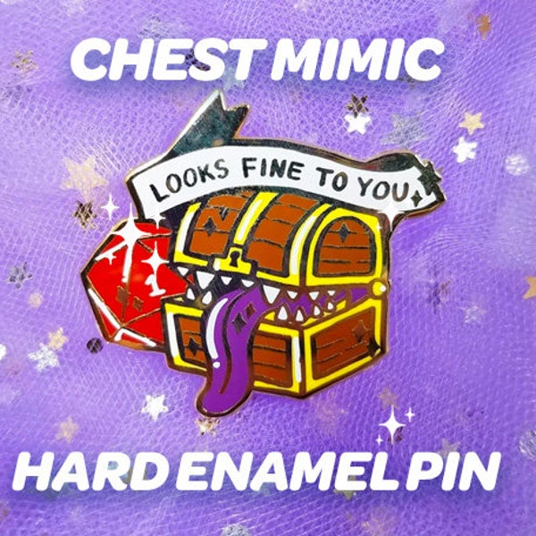 Mimic 2" Hard  Enamel Pin Looks Fine to You D&D - Cute Nat 1 Crit Critical Fail Chest Treasure Funny D20 Dungeons and Dragons Gift