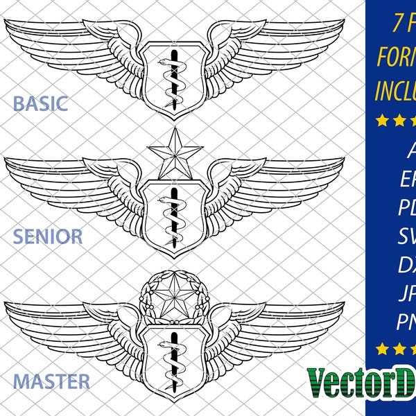 Air Force Flight Surgeon Wings Set - Vector Badge Insignia